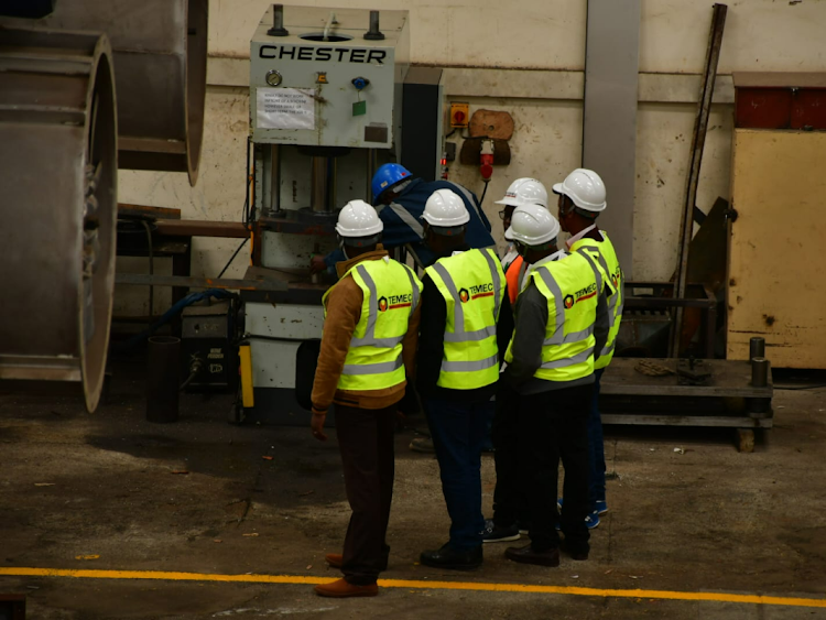 Engineers at Team Machinery and Engineering Company Limited (TEMEC) inspect some of the machines at the company headquarters in Nairobi.